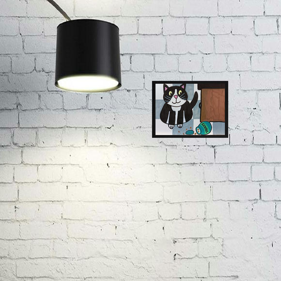 Tuxedo Cat Cute Playful Acrylic Markers Painting on Watercolor Paper 9 x 12" - Picture 2 of 2